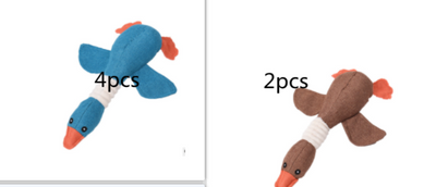 Plush teal duck dog toy with orange beak and feet, and a white ribbed neck, designed for sounding and puzzling. - Image 44