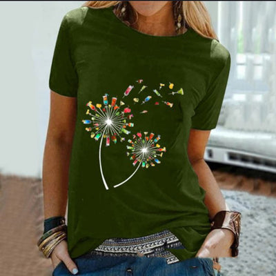 Camiseta Mujer Cuello Redondo Manga Corta Estampado Diente de León Vino - Image 12