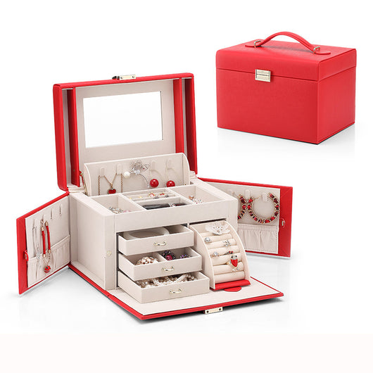 Caja Organizadora de Espejo Portátil en Cuero PU para Joyas y Maquillaje - Image 11