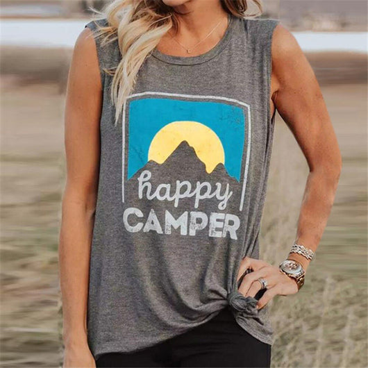 Camiseta sin Mangas para Mujer Happy Camper - Diseño Estampado Casual - Image 3