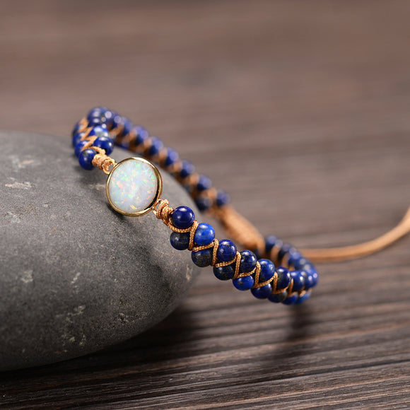 Pulsera Tejida a Mano con Amatista y Ópalo