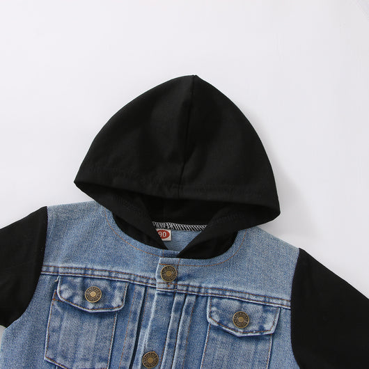 Chaqueta Denim Raglan con Capucha Estilo Europeo y Americano para Niño - Image 9