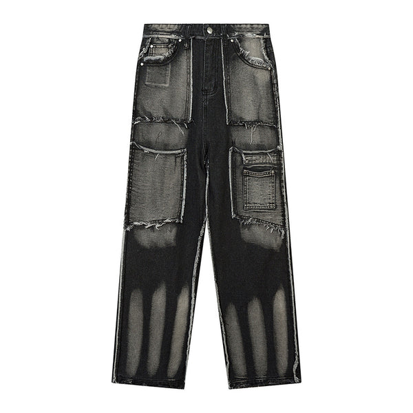 Jeans Punk Desgastados con Costuras Irregulares para Hombre