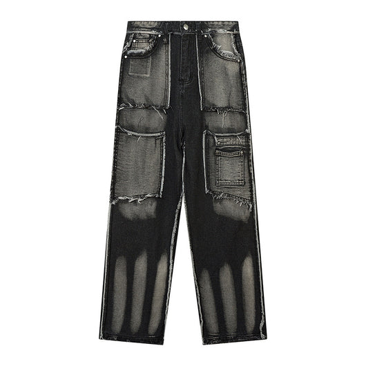 Jeans Punk Desgastados con Costuras Irregulares para Hombre - Image 2