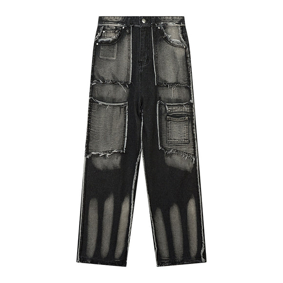 Jeans Punk Desgastados con Costuras Irregulares para Hombre