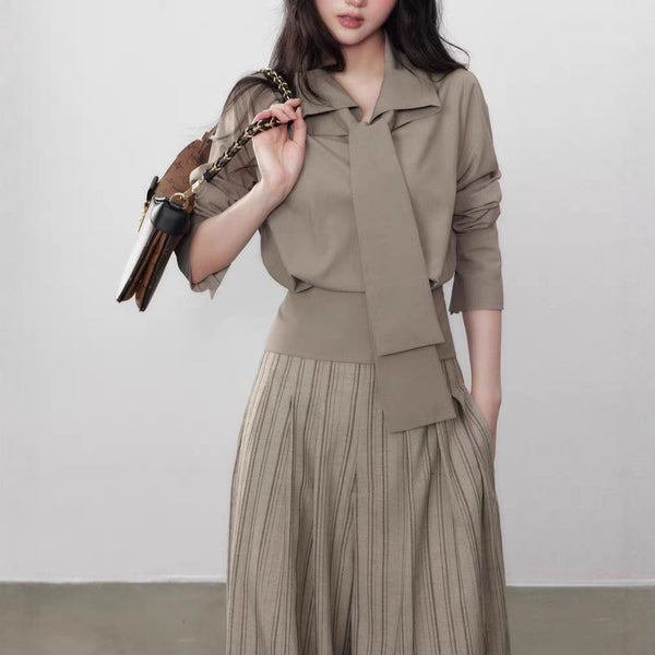 Blusa Larga Elegante Ajustada con Cordones - Diseño Minimalista para Mujer