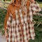 Vestido Túnica Xadrez com Blocos de Cores e Babados