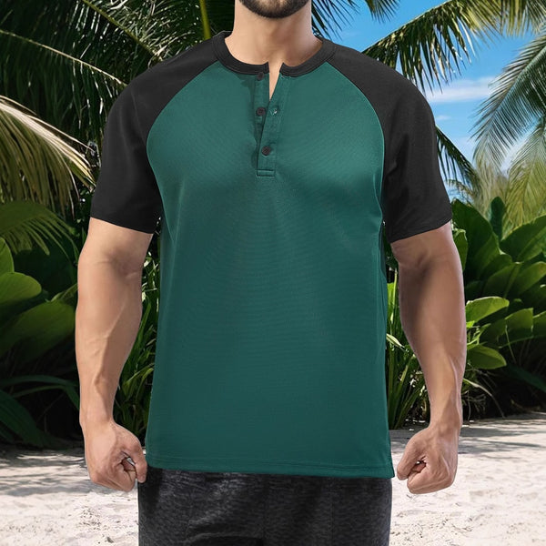 Camisa Suelta Deportiva de Manga Corta con Bloques de Color