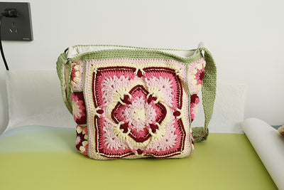 Bolso Bandolera Tejido a Mano Estilo Bohemio Cuadros Abuela - Image 15