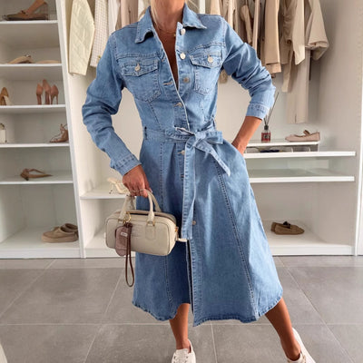 Chaqueta Vestido Denim Lavado Manga Larga para Mujer - Image 4