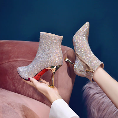Botines Cortos Dorados con Punta Diamantada para Damas de Honor y Bodas - Image 11