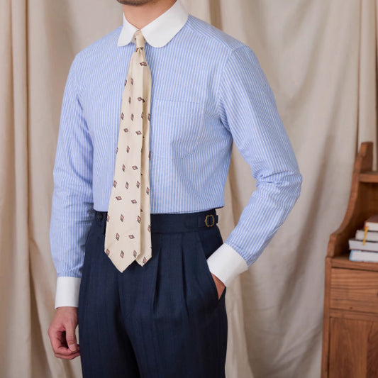 Camisa de Algodón a Rayas con Cuello y Manga Larga