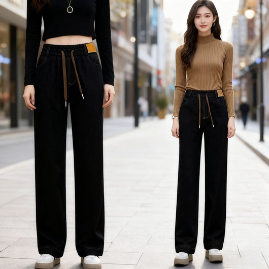 Pantalones Vaqueros Rectos de Cintura Alta con Forro Polar y Pierna Ancha - Image 6