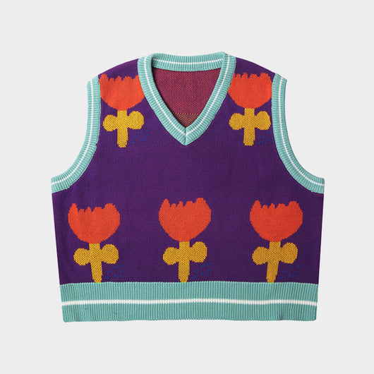 Suéter Coreano Otoñal con Estampado Floral - Estilo Universitario