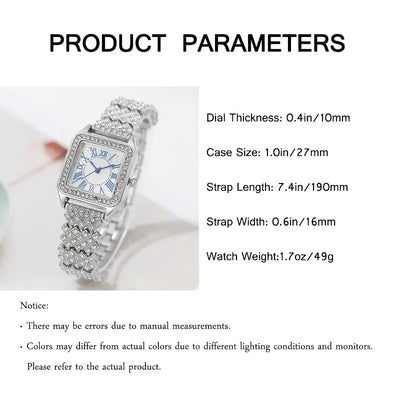 Reloj Cuadrado de Moda con Pulsera de Cuentas Brillantes Ajustable - Image 12