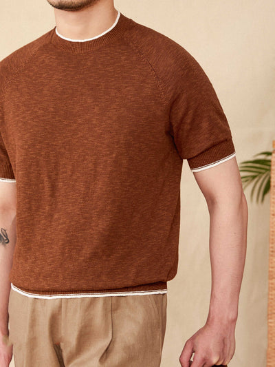 Camiseta de Lino y Algodón Transpirable Cuello Redondo Manga Corta - Image 12