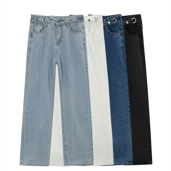Pantalones Vaqueros Cintura Alta Corte Recto Pierna Ancha