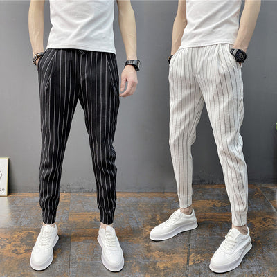 Pantalones Casuales Slim Fit Hombre con Rayas Verticales para Primavera y Verano