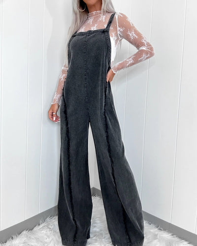 Jumpsuit Denim Vintage de Piernas Anchas con Tirantes - Image 5