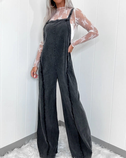 Jumpsuit Denim Vintage de Piernas Anchas con Tirantes - Image 5