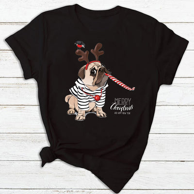 Playera Navideña Roja para Parejas - Diseño Reno y Santa - Image 21