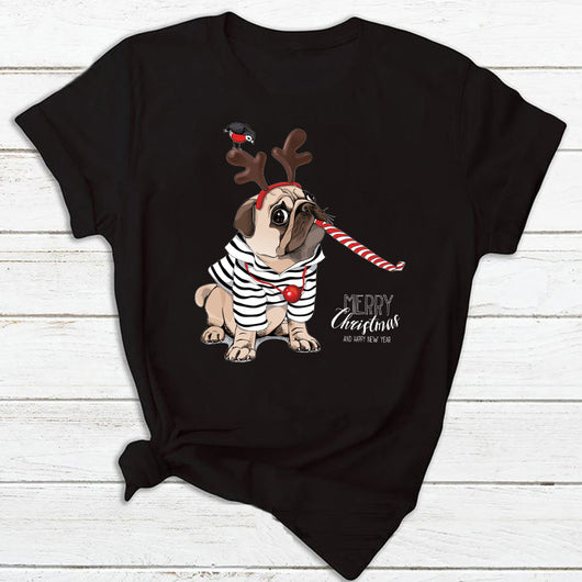 Playera Navideña Roja para Parejas - Diseño Reno y Santa - Image 21