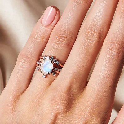 Anillo de Plata Esterlina Multicapa con Piedra de Luna y Baño de Oro Rosa para Mujer - Image 7