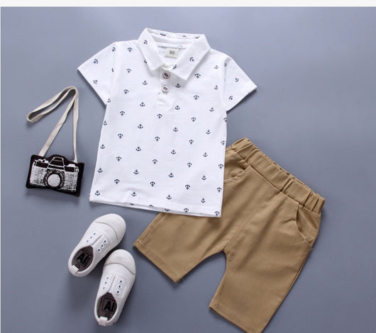 Conjunto Infantil Niño Estilo Coreano con Estampado de Ancla - Manga Corta Primavera Verano - Image 10