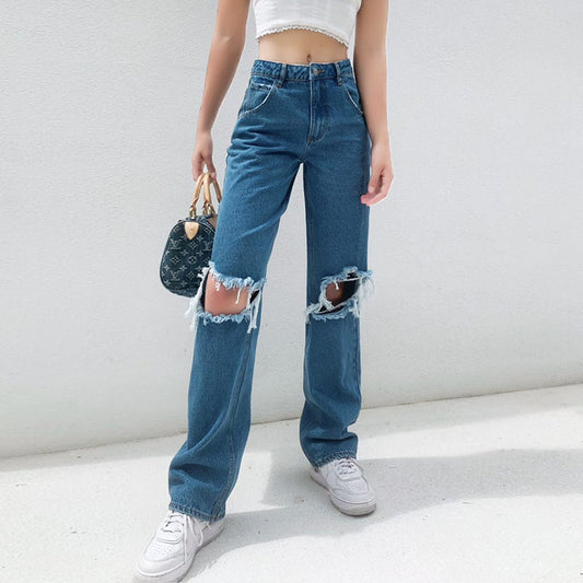 Jeans Talle Alto Sueltos con Rotos - Estilo Europeo Moderno