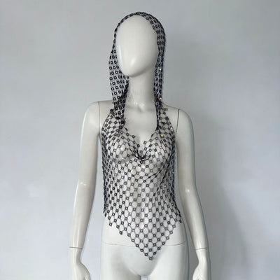 Camiseta de Malla Hueca con Strass Brillante - Image 3