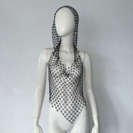 Camiseta de Malla Hueca con Strass Brillante - Image 3