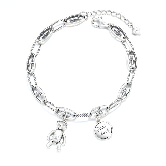 Pulsera y Collar de Plata Tailandesa con Osito de la Suerte - Image 2