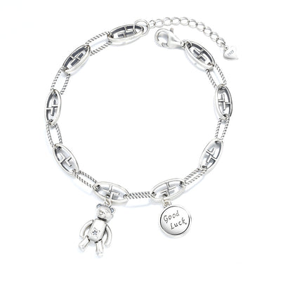 Pulsera y Collar de Plata Tailandesa con Osito de la Suerte - Image 2