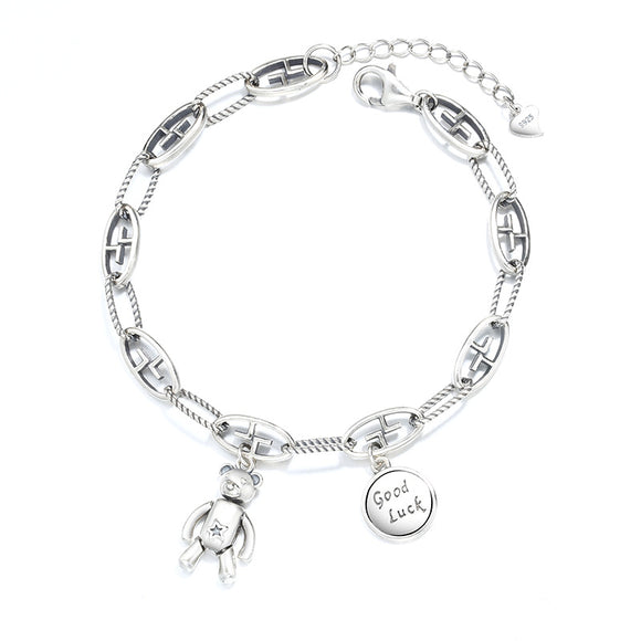 Pulsera y Collar de Plata Tailandesa con Osito de la Suerte