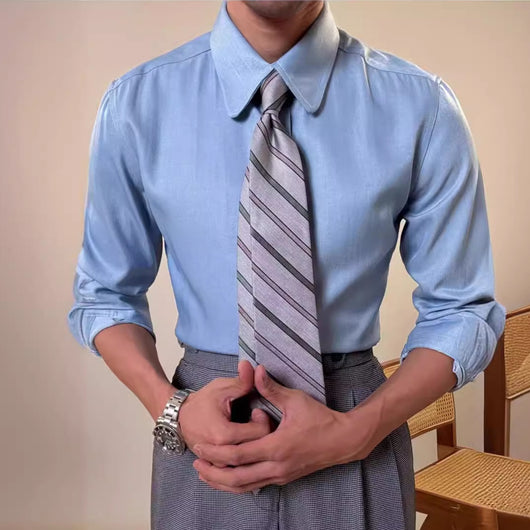Camisa Casual Business de Manga Larga con Cuello Redondo para Hombre - Image 9