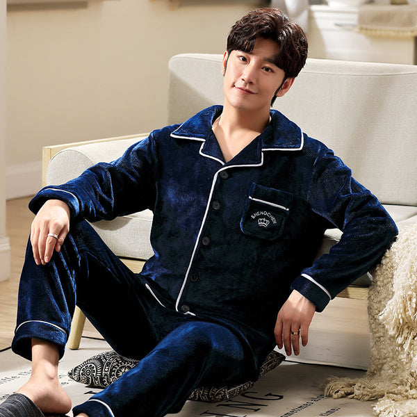 Pijama de Franela para Hombre con Solapa - Abrigo Cardigan Otoño e Invierno