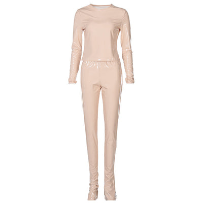 Conjunto Espejo: Blusa Manga Larga Cuello Redondo + Pantalón Acampanado - Image 5