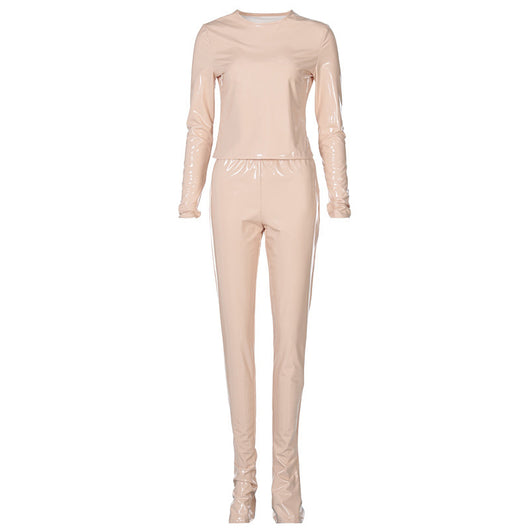 Conjunto Espejo: Blusa Manga Larga Cuello Redondo + Pantalón Acampanado - Image 5