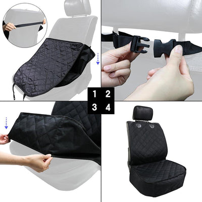 Black quilted pet car seat cover installed on a front passenger seat, protecting the upholstery. - Image 11