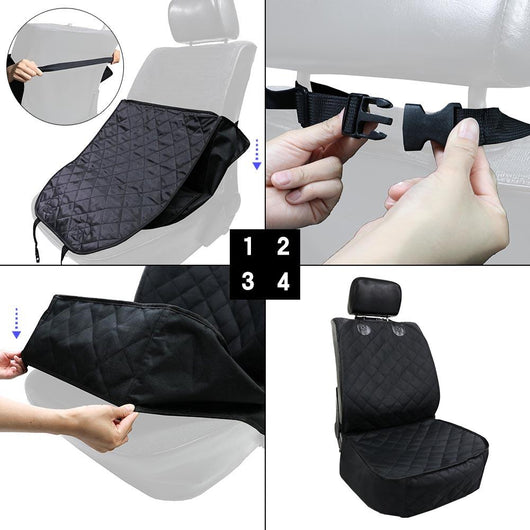 Black quilted pet car seat cover installed on a front passenger seat, protecting the upholstery. - Image 11