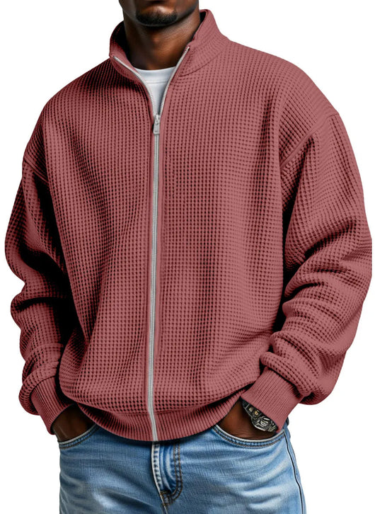 Chaqueta Minimalista de Cuello Alto con Cierre y Textura Waffle para Hombre - Image 15