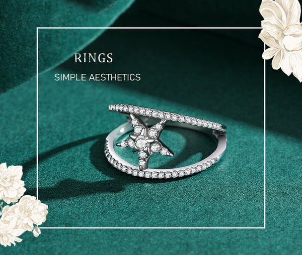 Anillo de Plata Esterlina 925 con Pentágrama y Diamantes