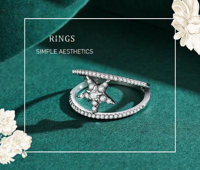 Anillo de Plata Esterlina 925 con Pentágrama y Diamantes