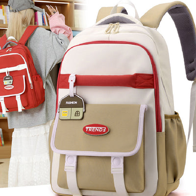 Mochila Escolar Niña Estilo Preppy Multicolor Ligera Doble Compartimento
