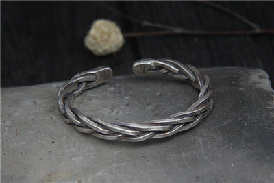 Pulsera de Plata S925 Tejida con Cuerda de Cáñamo Vintage para Hombre - Image 10