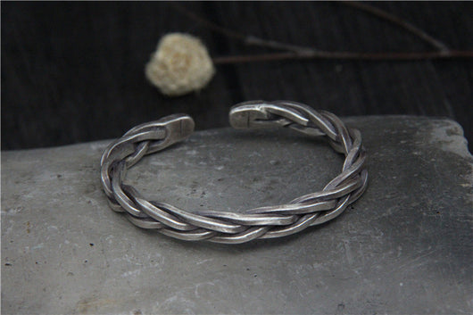 Pulsera de Plata S925 Tejida con Cuerda de Cáñamo Vintage para Hombre - Image 10