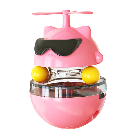 Yellow cat toy shaped like a cat's head with sunglasses and a propeller, featuring a tumbler base with a laser. - Image 6