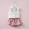 Conjunto de Chaqueta Bordada Floral y Short con Moño