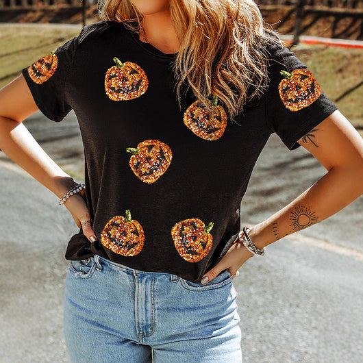 Blusa Suelta Halloween con Lentejuelas y Costuras Decorativas - Image 3