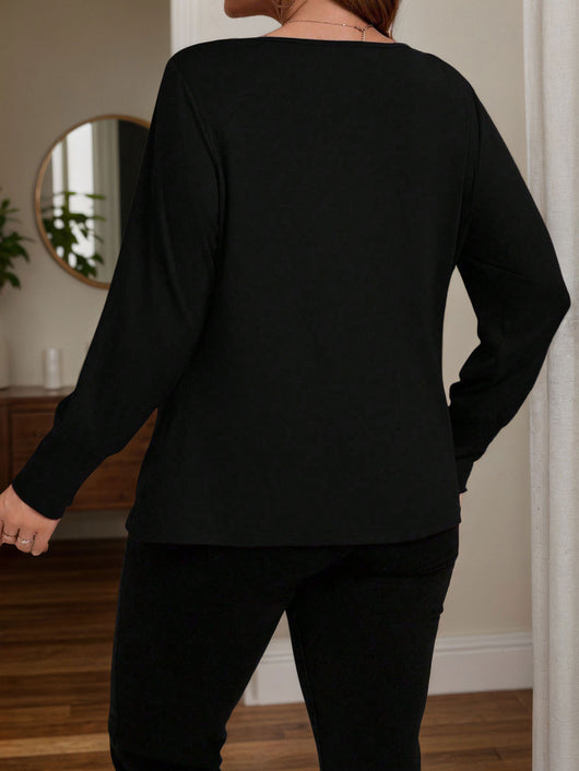 Blusa Interior Elegante Cuello Drapeado V-Neck Estilo Francés Negro - Image 8